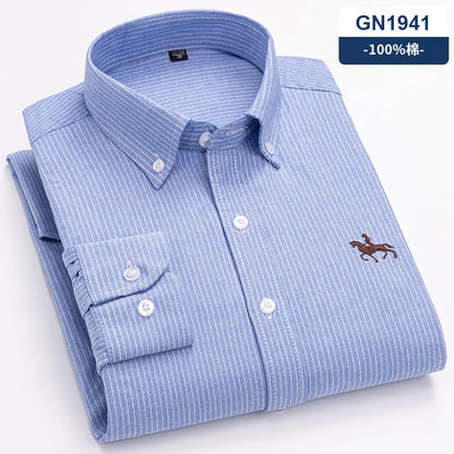 Men's Cotton Oxford Plaid Long Sleeve Casual Shirt with Pocket