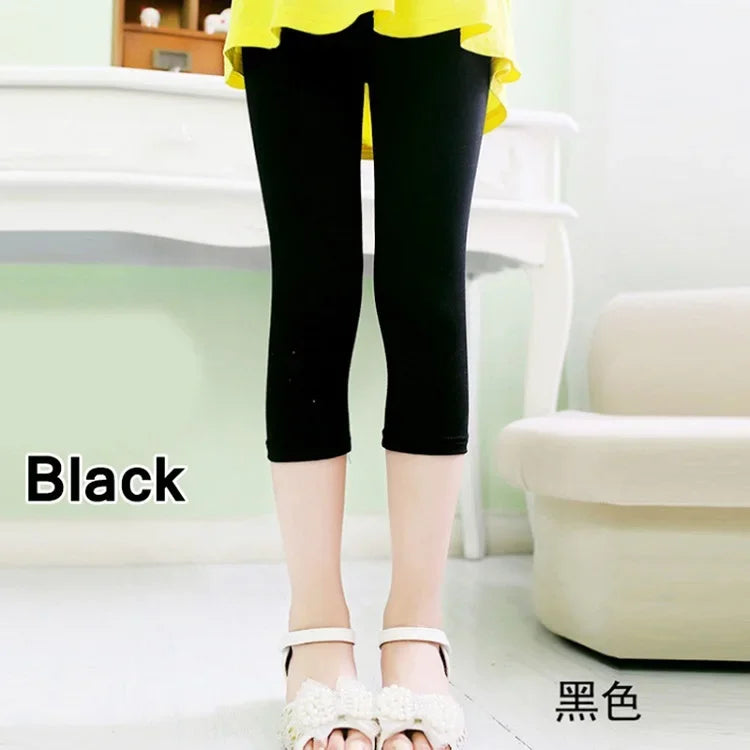 Hot Solid Modal Cotton Girls Leggings Summer Kids Clothes Calf Length Pants Candy Color Children Cropped Legging for Girl 2-8 Y