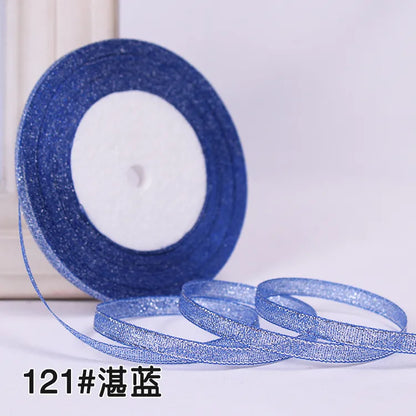25Yards 6mm Silver Gold Glitter Silk Satin Ribbon Party Home Wedding Decoration Gift Wrapping Christmas Halloween DIY Material