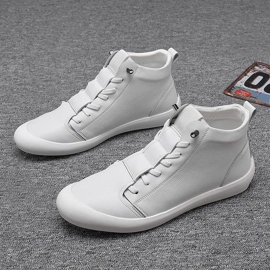 100% Genuine Leather Shoes Men High Top Casual Shoes Fashion Men White Shoes Cow Leather Cool Street Young Man Footwear KA2032
