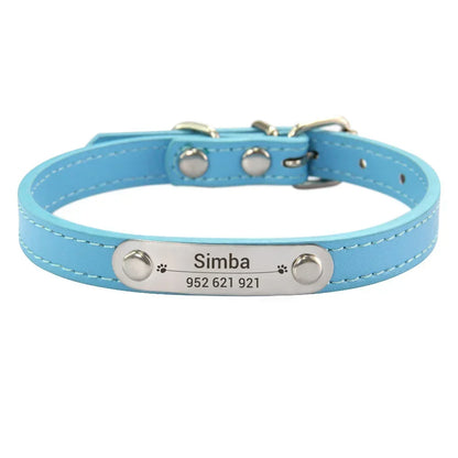 Personalized Dog Collar Name Carved ID Anti-Lost Solid PU Leather Collar for Small Medium Large Dogs Puppy Cat Pet Supplies Pink
