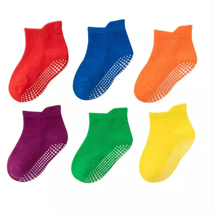 6 Pairs/Lot 0 to 6 Yrs Cotton Children's Anti-Slip Boat Socks for Boys Girl Low Cut Floor Kid Sock With Rubber Grips Four Season