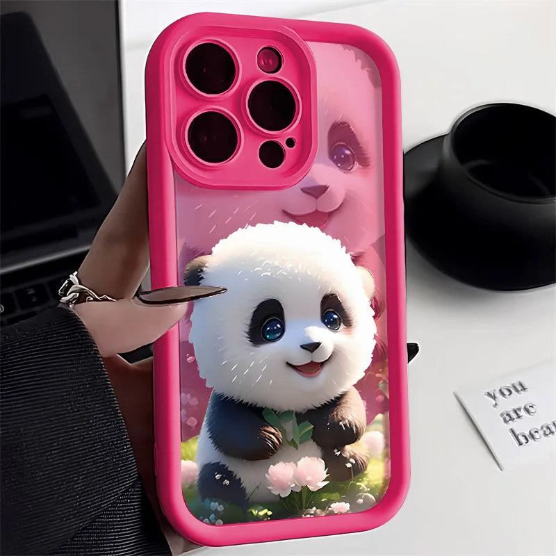 Soft Liquid Silicone Phone Case for iPhone 15 Pro 13 11 14 17 12 16 Pro Max XR XS 7 8 Plus SE Shockproof Bumper Cute Panda Cover