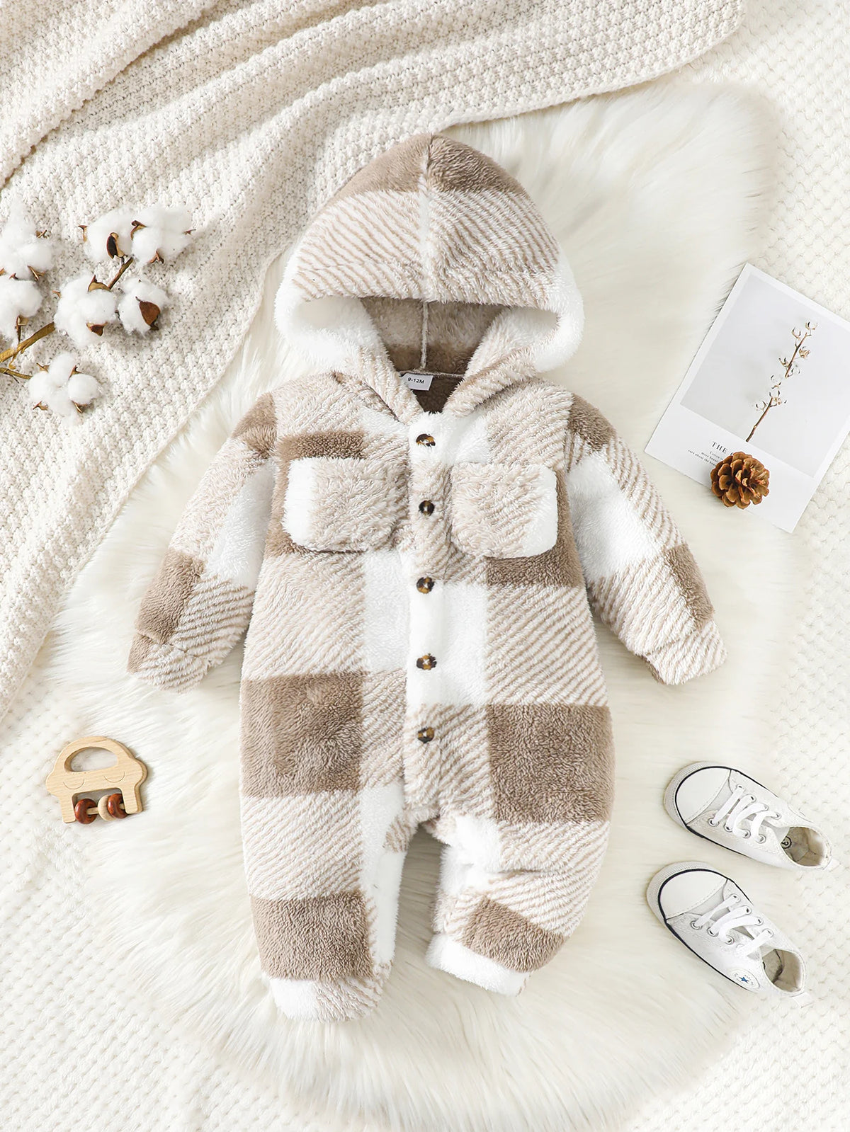 Baby Boys and Girls Plaid Romper Hooded