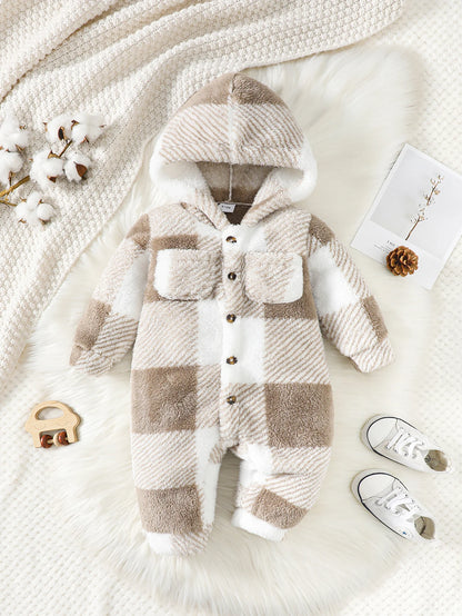 Baby Boys and Girls Plaid Romper Hooded
