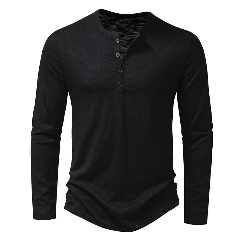 Men's Cotton Henley Neck Long Sleeve Casual Shirt