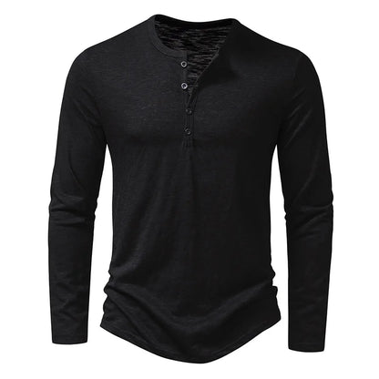 Men's Cotton Henley Neck Long Sleeve Casual Shirt