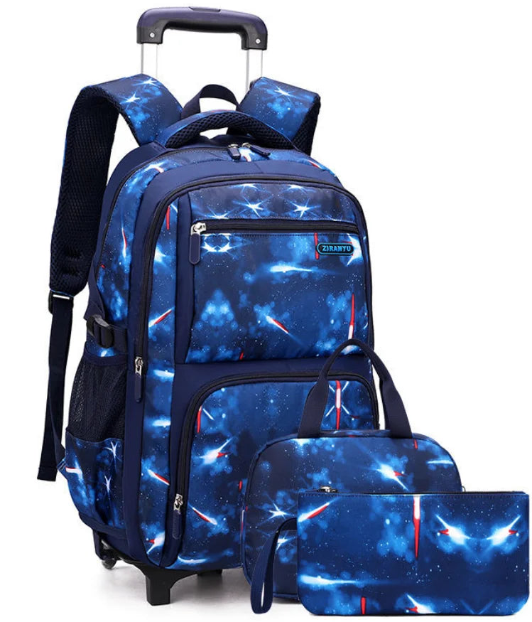 Trolley Rolling Backpack Children Travel Rolling Luggage Bags School Trolley Wheeled Bag for Boys School Bags Set Lunch Bag Set