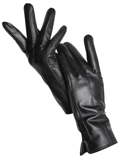 Women's Sheepskin Gloves Winter Warm Plus Velvet Short Thin Touch Screen Driving Color Women's Leather Gloves Good Quality -2226