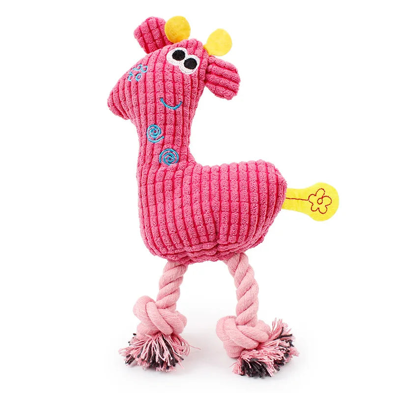 Plush Squeaking Toy for Pet Dogs and Cats, Dog Chew Toys, Giraffe Fleece Rope, Interactive Animals, Puppy, Deer