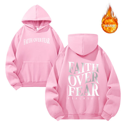 Faith Over Fear Printed Thickened Hoodies for Men Autumn and Winter Drawstring Pullover Sweatshirt Casual Commute Clothing