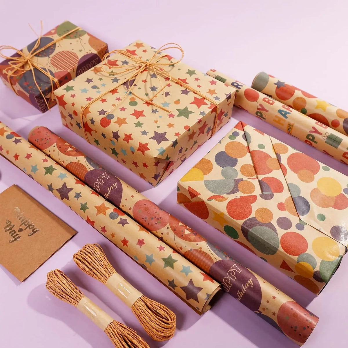 1 Roll 17 Inch X 120 Inch Birthday Wrapping Paper, Gift Wrapping Paper Roll, Kraft Wrapping Paper