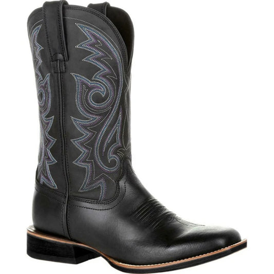 Western Cowboy Boots Black Brown Faux Leather Winter Shoes Retro Men Boots Embroidered Men Mid-Calf Boots Plus Size 48 Botas