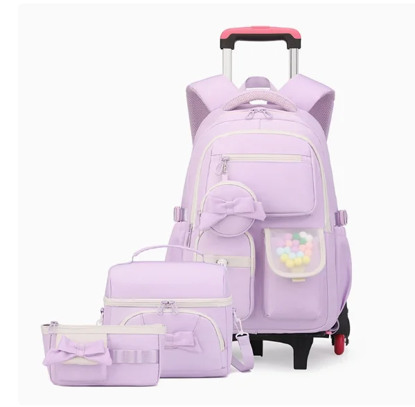 3 Pcs  School Wheele Backpack Bag Rolling Backpack for Girls Trolley Bags for Elementary Middle High School Wheeled Bookbag Girl