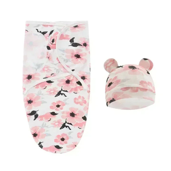 Baby Blanket Hat Set Cartoon Printed Cottono Newborn Swaddle