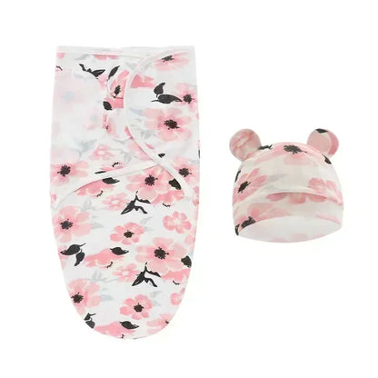 Baby Blanket Hat Set Cartoon Printed Cottono Newborn Swaddle