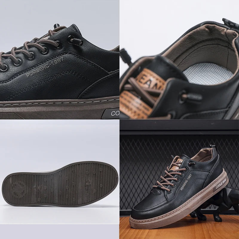 Men's Leather Shoes Casual Comfort Cricket Shoes Fashion Sneakers for Men Lightweight Driving Shoes