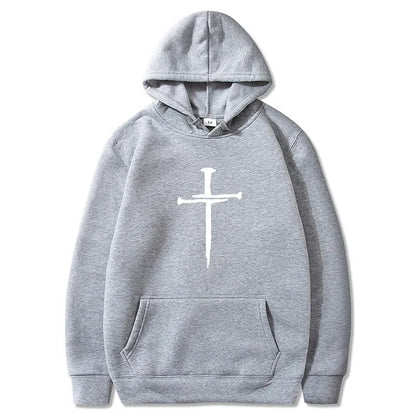 Men's Cross Graphic Hoodie - Black Casual Pullover Sweatshirt With Religious Symbol Print, Fashion Streetwear for Autumn/Winter