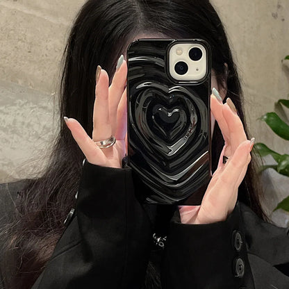 Luxury Electroplate Silver 3D Heart Water Ripple Phone Case for iPhone 14 13 12 11 15 Pro Max Cases Soft Silicone Shockproof