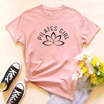 100% Cotton Pilates Girl T-Shirt Retro Women Lotus Flower Yoga Tees Minimalist Y2K Zen Meditation Summer Clothing
