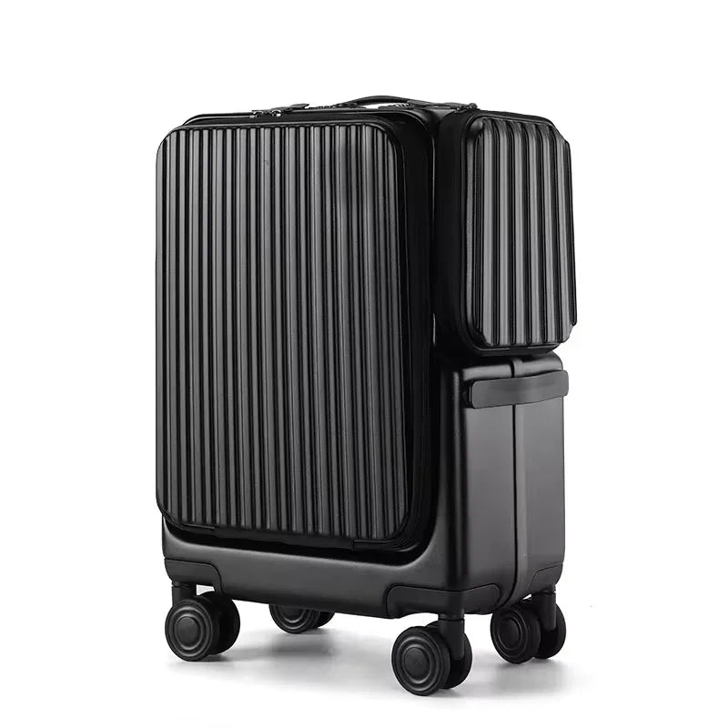 KLQDZMS Carry-On Suitcase Front Opening Laptop Boarding Case 20 Inch Charging Trolley Case Password Box Cabin Luggage