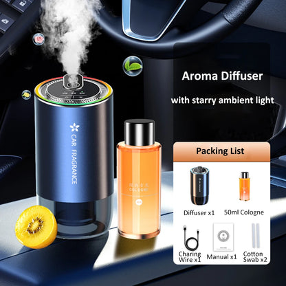 Car Aroma Diffuser With LED Starry Ambient Light 50ml Cologne Perfume Car Air Freshener Flavoring for Cars Fragrance Diffusers