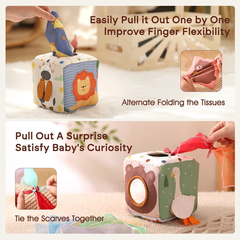 Baby Montessori Toys,Magic Tissue Box,Educational Learning Activity Sensory Toys for Kids Finger Exercising Busy Board Baby Game