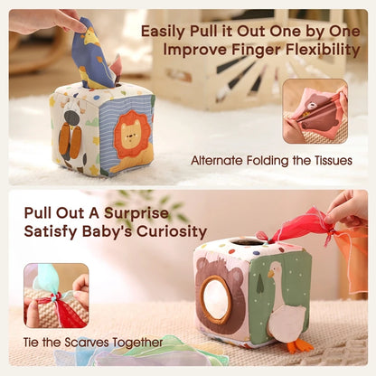 Baby Montessori Toys,Magic Tissue Box,Educational Learning Activity Sensory Toys for Kids Finger Exercising Busy Board Baby Game