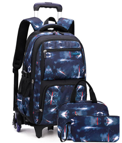 Trolley Rolling Backpack Children Travel Rolling Luggage Bags School Trolley Wheeled Bag for Boys School Bags Set Lunch Bag Set