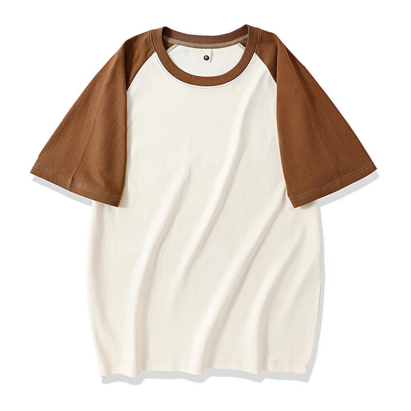 230gsm Fashion Loose Couple Short Sleeve T Shirt Summer O Neck Patchwork T Shirts Men Streetwear Overiszed Heavy Fabric Top Tees