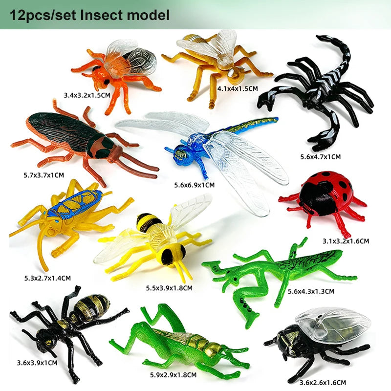 12pcs Wild Insect Animals Model Set Butterfly Scorpion Mantis Cicada Lizard Action Figures Miniature Kid Education Halloween Toy