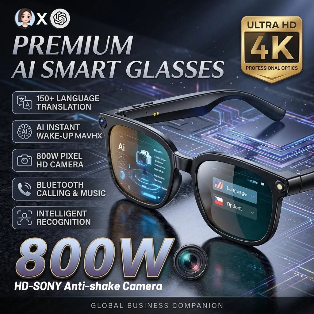 Smart Glasses with 8MP HD Camera, 4K Video, Bluetooth, and Multilingual