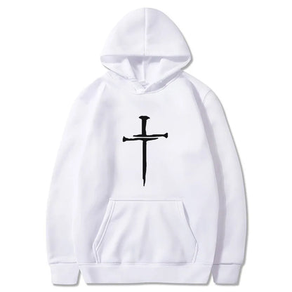 Men's Cross Graphic Hoodie - Black Casual Pullover Sweatshirt With Religious Symbol Print, Fashion Streetwear for Autumn/Winter