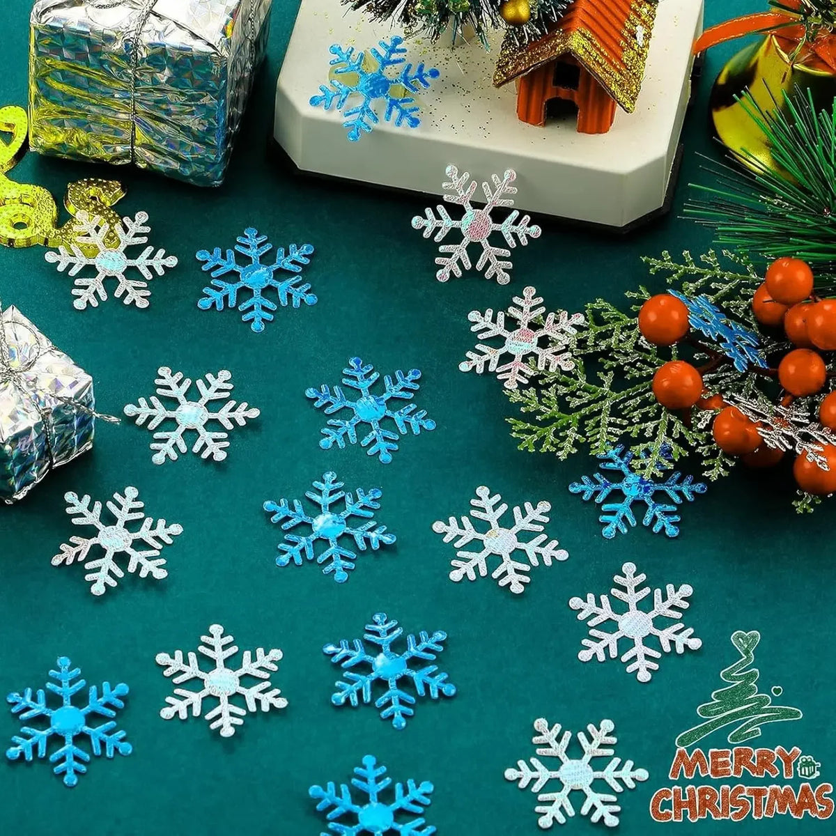 300PCS Snowflake Confetti Snowflake Glitter Confetti Decorations for Winter Party Christmas Party Supplies DIY Craft Projects