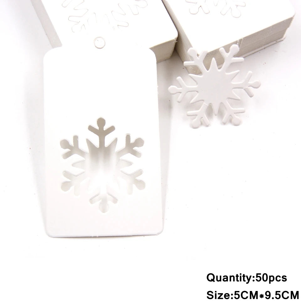 50PCS Chrismtas Kraft Paper Tags Hollow Red White Natural Snowflake/Deer Crafts Hanging Tag Christmas DIY Gift Wrapping Suppl