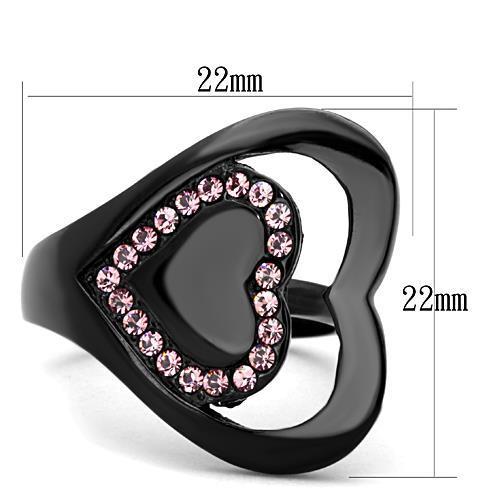 TK1737 IP Black(Ion Plating) Stainless Steel Ring With Top Grade Crystal in Light Rose