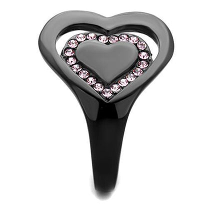 TK1737 IP Black(Ion Plating) Stainless Steel Ring With Top Grade Crystal in Light Rose
