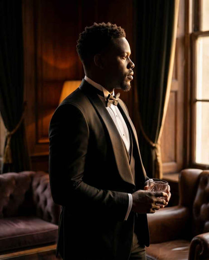 Classic Black Shawl Collar Tuxedo With Double-Breasted Vest
