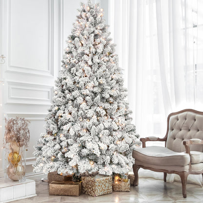 6FT Snow-Flocked Artificial Christmas Tree With Pine Cones, Prelit Xmas Trees, Hinged Easy Assembly & Reinforced Metal B