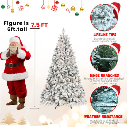 6FT Snow-Flocked Artificial Christmas Tree With Pine Cones, Prelit Xmas Trees, Hinged Easy Assembly & Reinforced Metal B