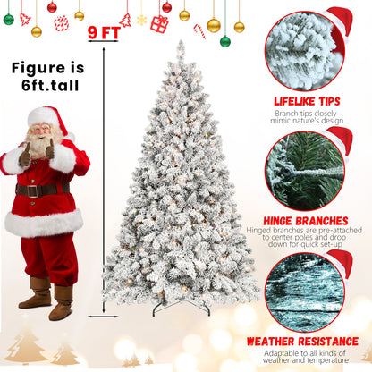 6FT Snow-Flocked Artificial Christmas Tree With Pine Cones, Prelit Xmas Trees, Hinged Easy Assembly & Reinforced Metal B