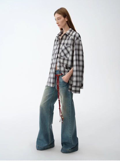 "Climber" Leather-Coated Distressed Straight Low-Rise Cotton Denim Trousers for Spring