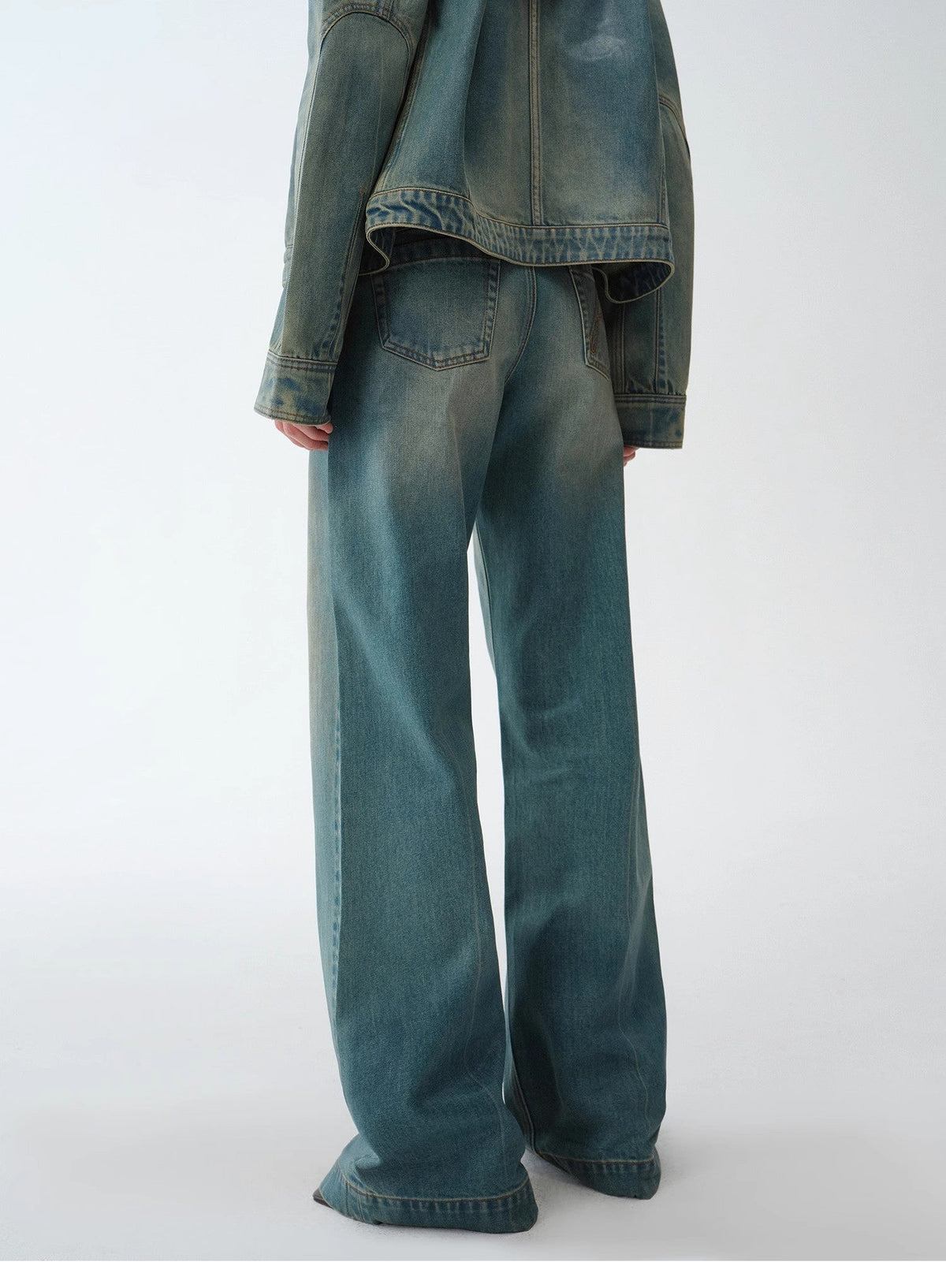 "Climber" Leather-Coated Distressed Straight Low-Rise Cotton Denim Trousers for Spring