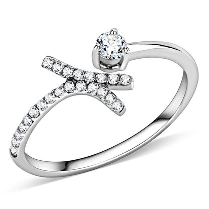 DA145 High Polished (No Plating) Stainless Steel Ring With AAA Grade CZ in Clear