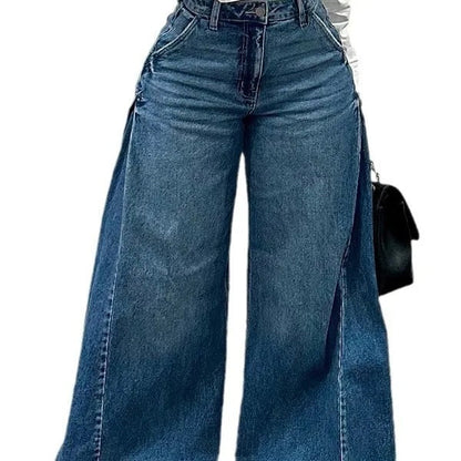 Loose Wide Leg Jeans Stitching Bell-Bottom Pants Tassel Trousers