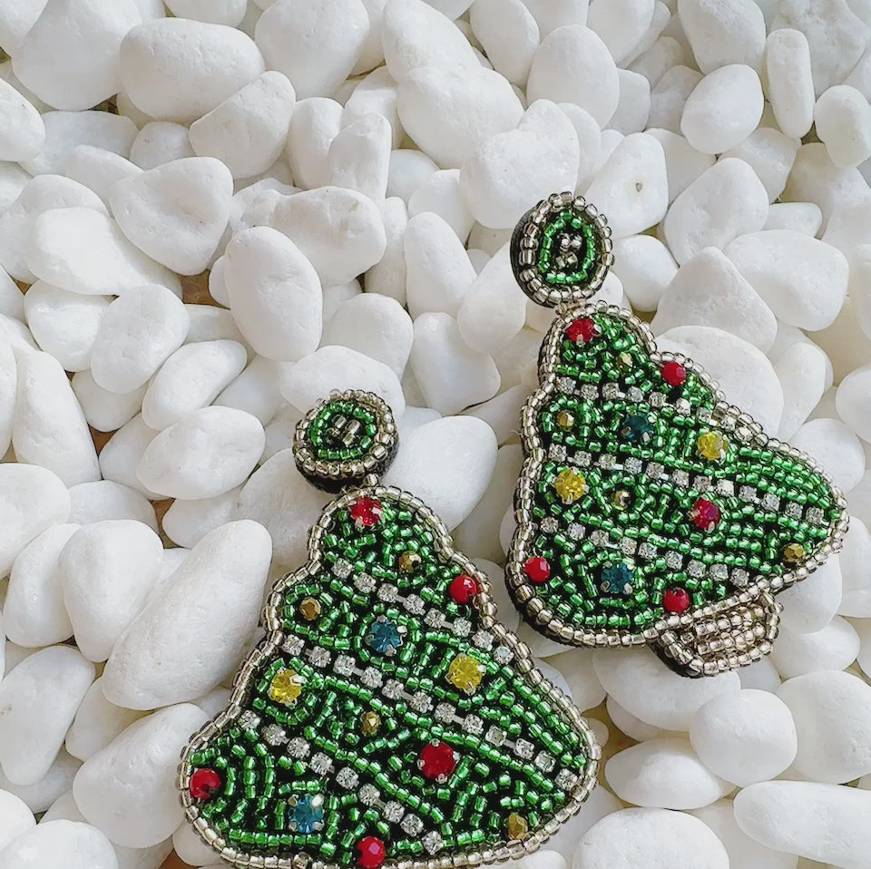 Beaded Holiday Tree Earrings