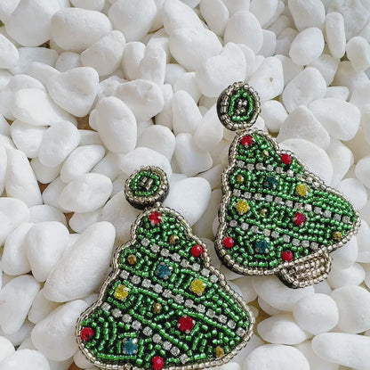Beaded Holiday Tree Earrings