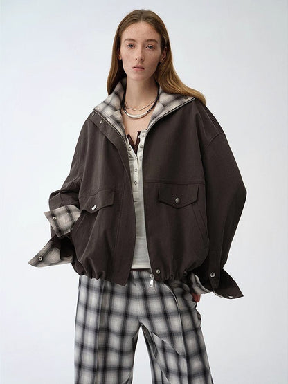 Fireladyfur Women's Retro Plaid Cotton Short Jacket | Loose Fit "Monsoon Climate"