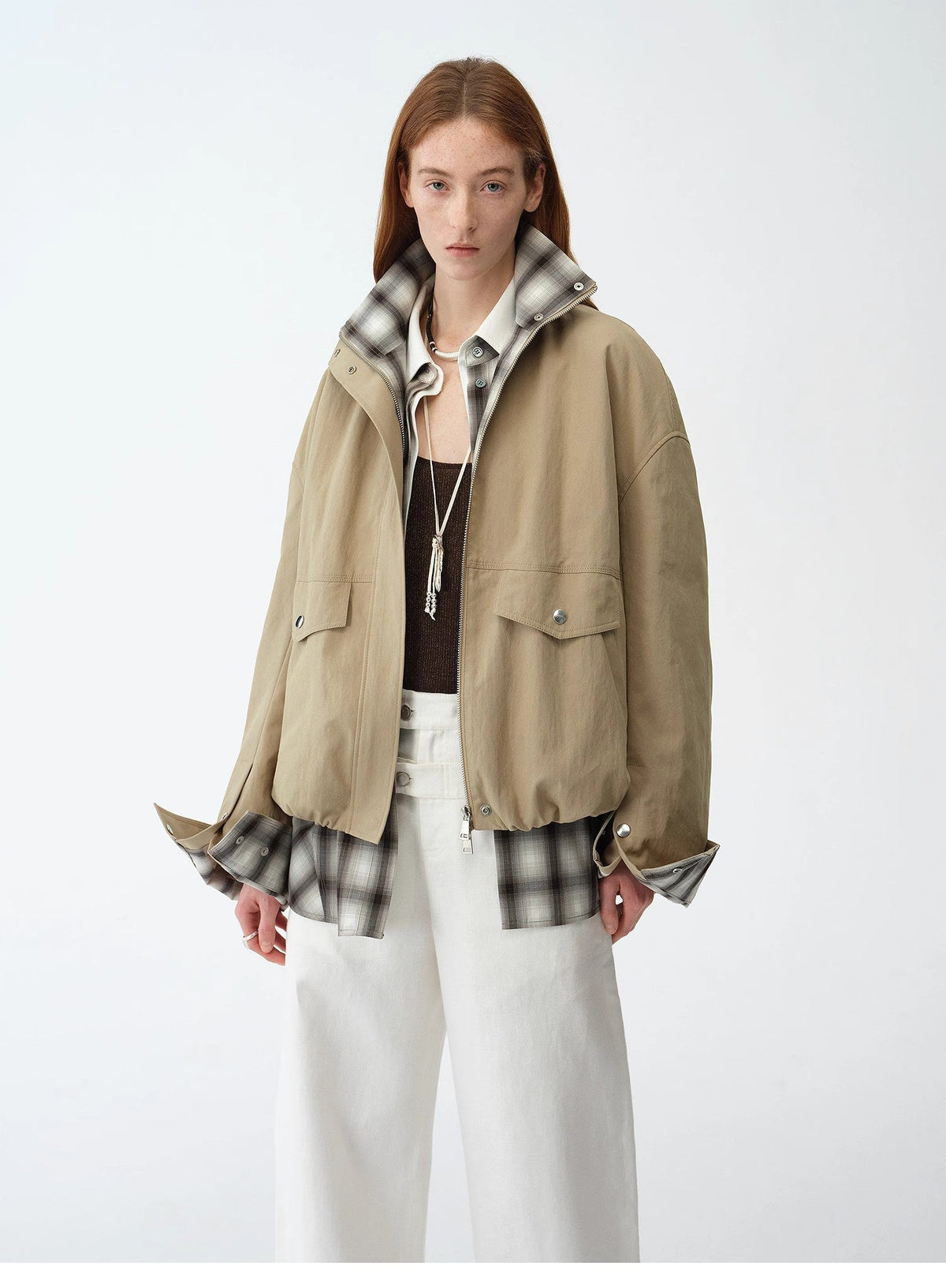 Fireladyfur Women's Retro Plaid Cotton Short Jacket | Loose Fit "Monsoon Climate"