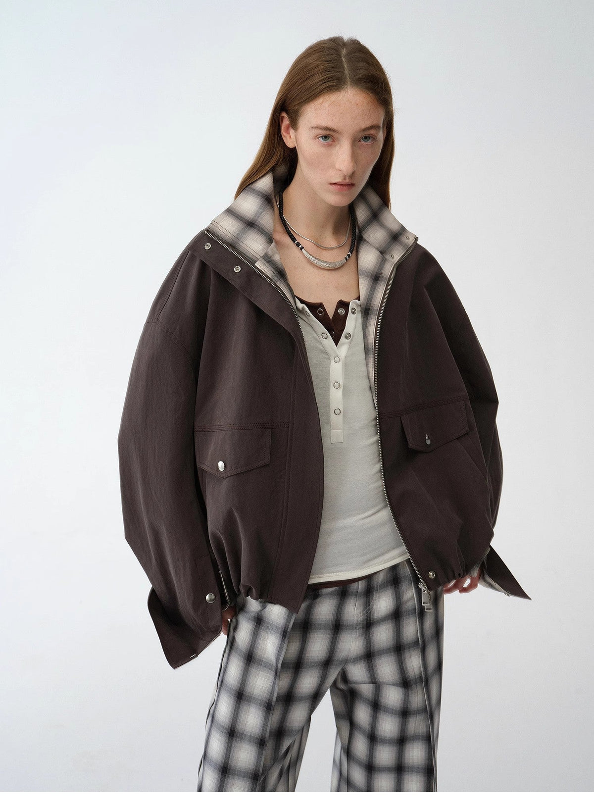Fireladyfur Women's Retro Plaid Cotton Short Jacket | Loose Fit "Monsoon Climate"